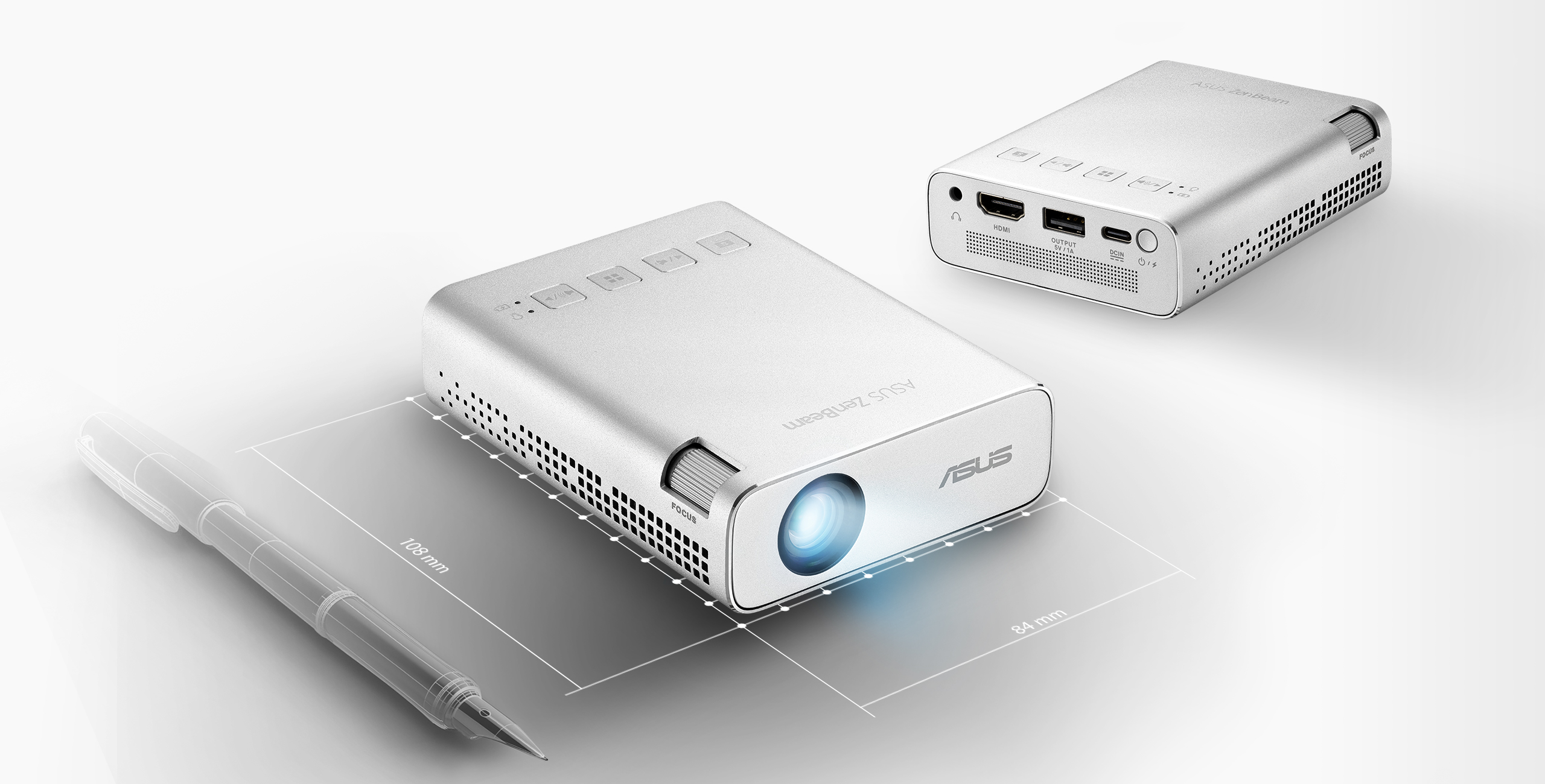 ZenBeam E1R 支援來自 Android、iOS 和 Windows 10 或以上裝置或有線 HDMI 連線的無線鏡像