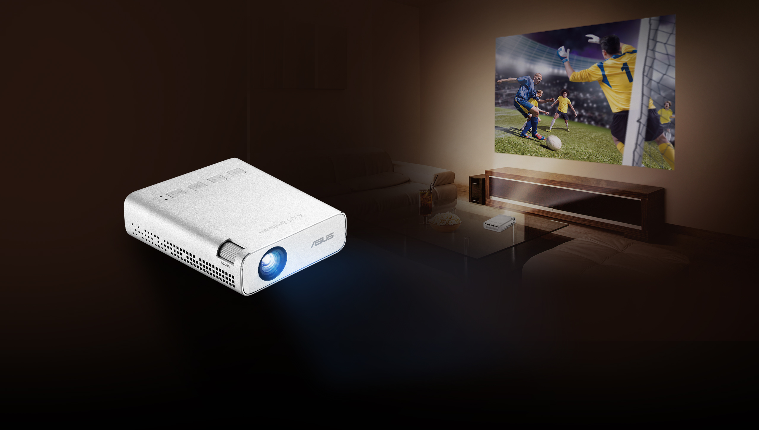 De ASUS ZenBeam E1R is een compacte draadloze miniprojector met Auto Portrait-modus voor verticale spiegeling van sociale media content