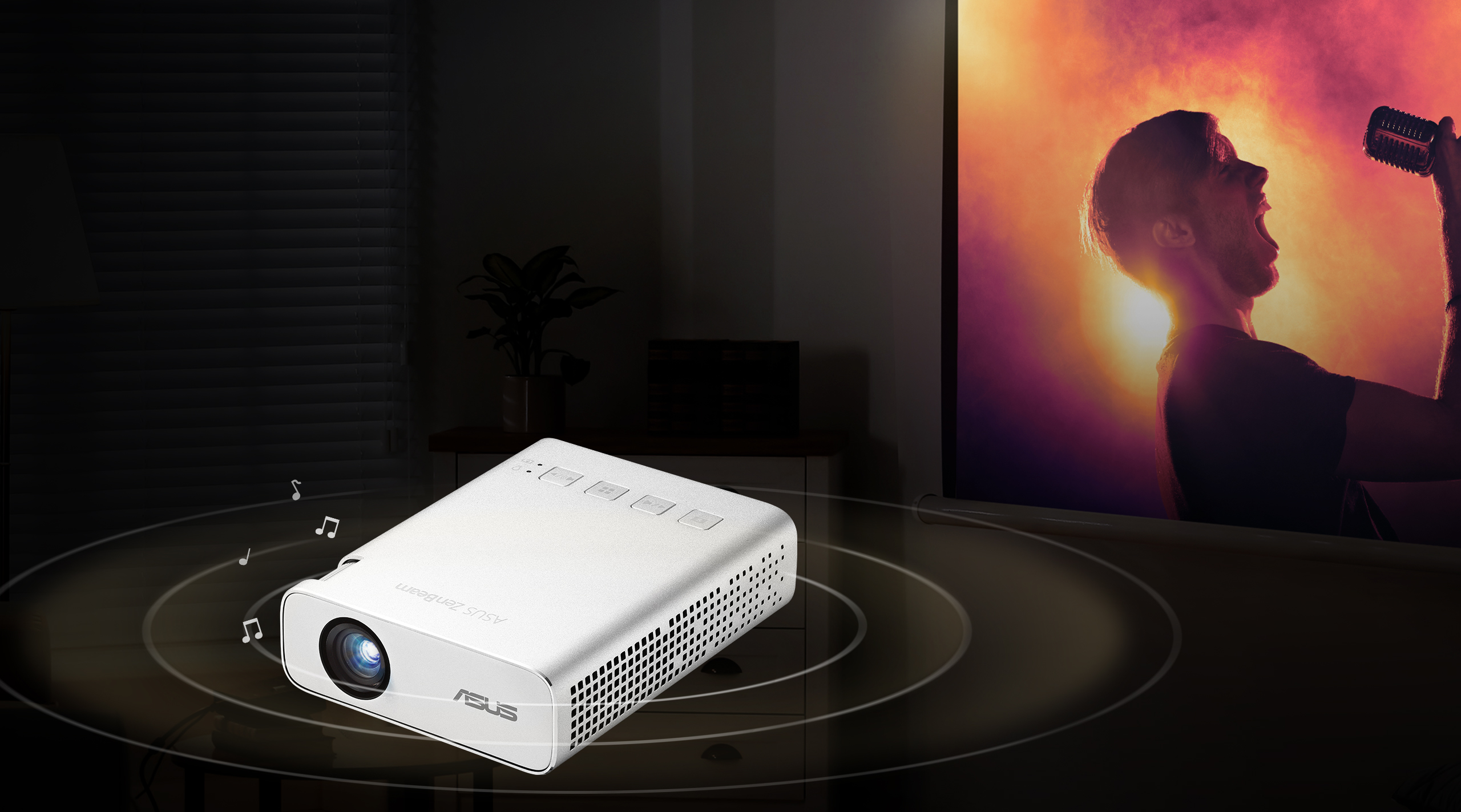 De ASUS ZenBeam E1R bevat een ingebouwde 2 watt luidspreker met ASUS SonicMaster-technologie, voor fantastische audio