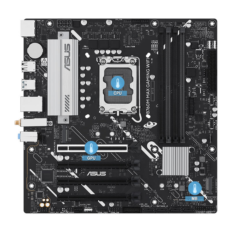 ASUS motherboard with multiple temperature sources image