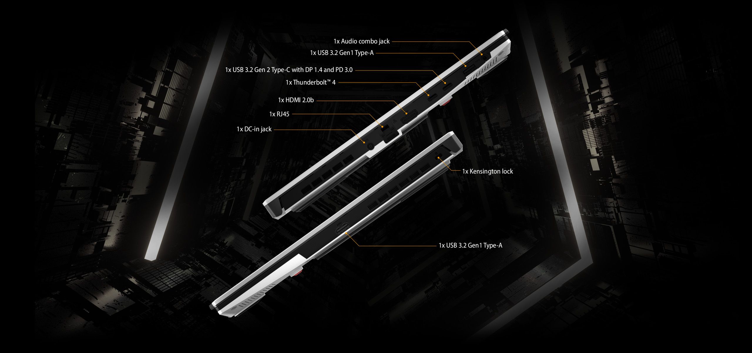 The image shows The I/O ports of ASUS TUF DASH F15 on connectivity section