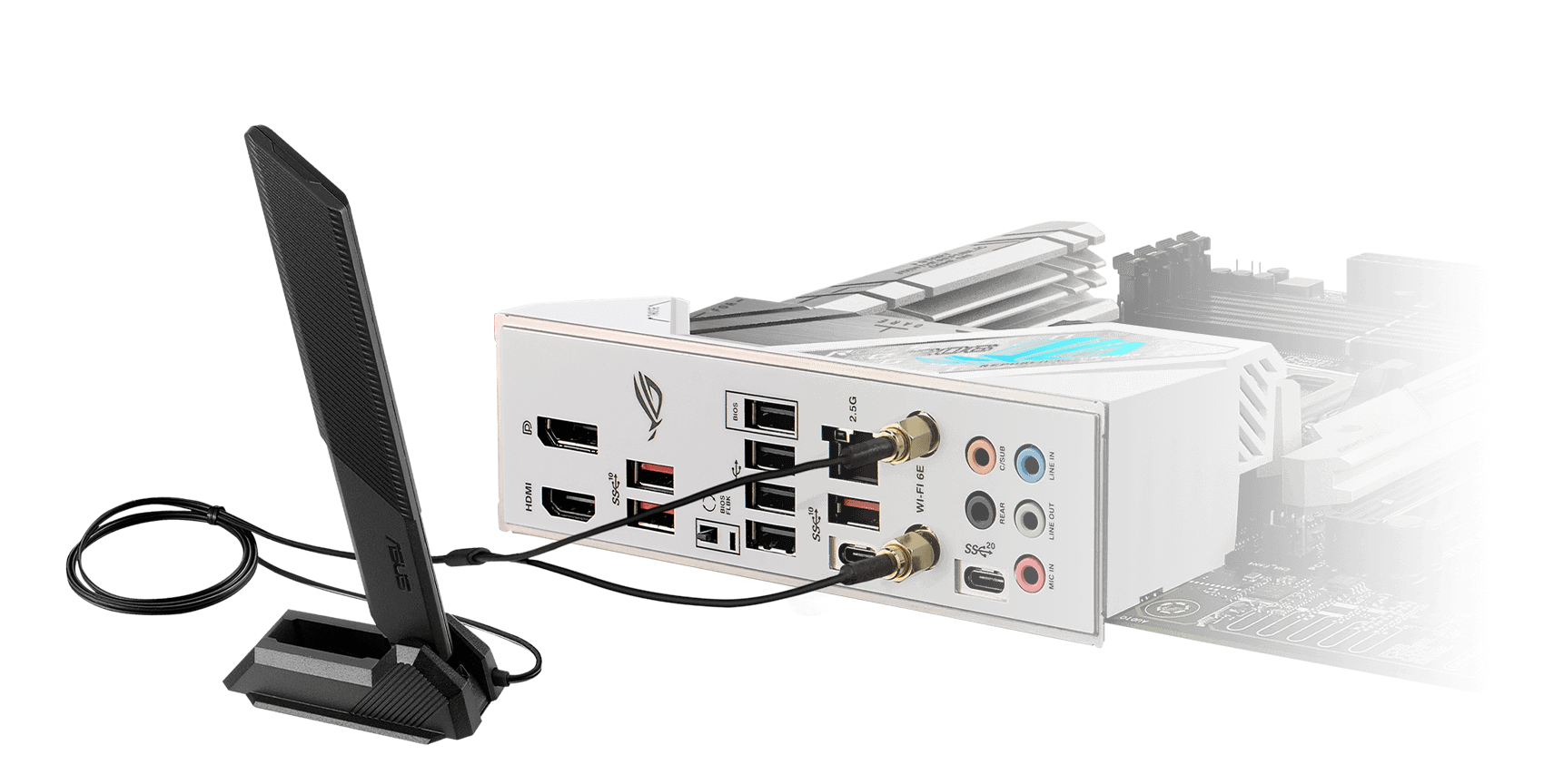 ROG Strix B650-A оснащена контролером 2.5G Ethernet і модулем Wi-Fi 6E з антеною в комплекті