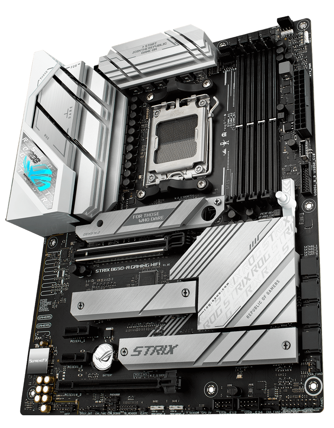 Das ROG Strix B650-A PCIe 5.0 M.2 und Erweiterungssteckplatz-Layout