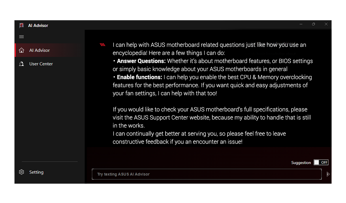 ASUS AI Advisor UI