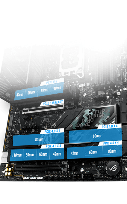 Disposition du PCIe 5.0 M.2 et du slot d’extension sur la Strix Z890-F