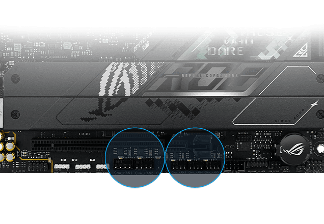 Emplacement des connecteurs de ventilateur du châssis Strix Z890-F