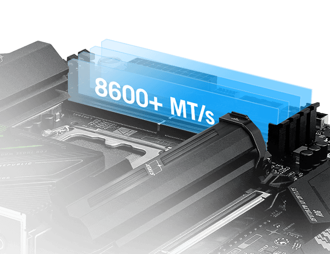 La Strix Z890-F vous permet d'overclocker la mémoire jusqu'à 8600+ MT/s.