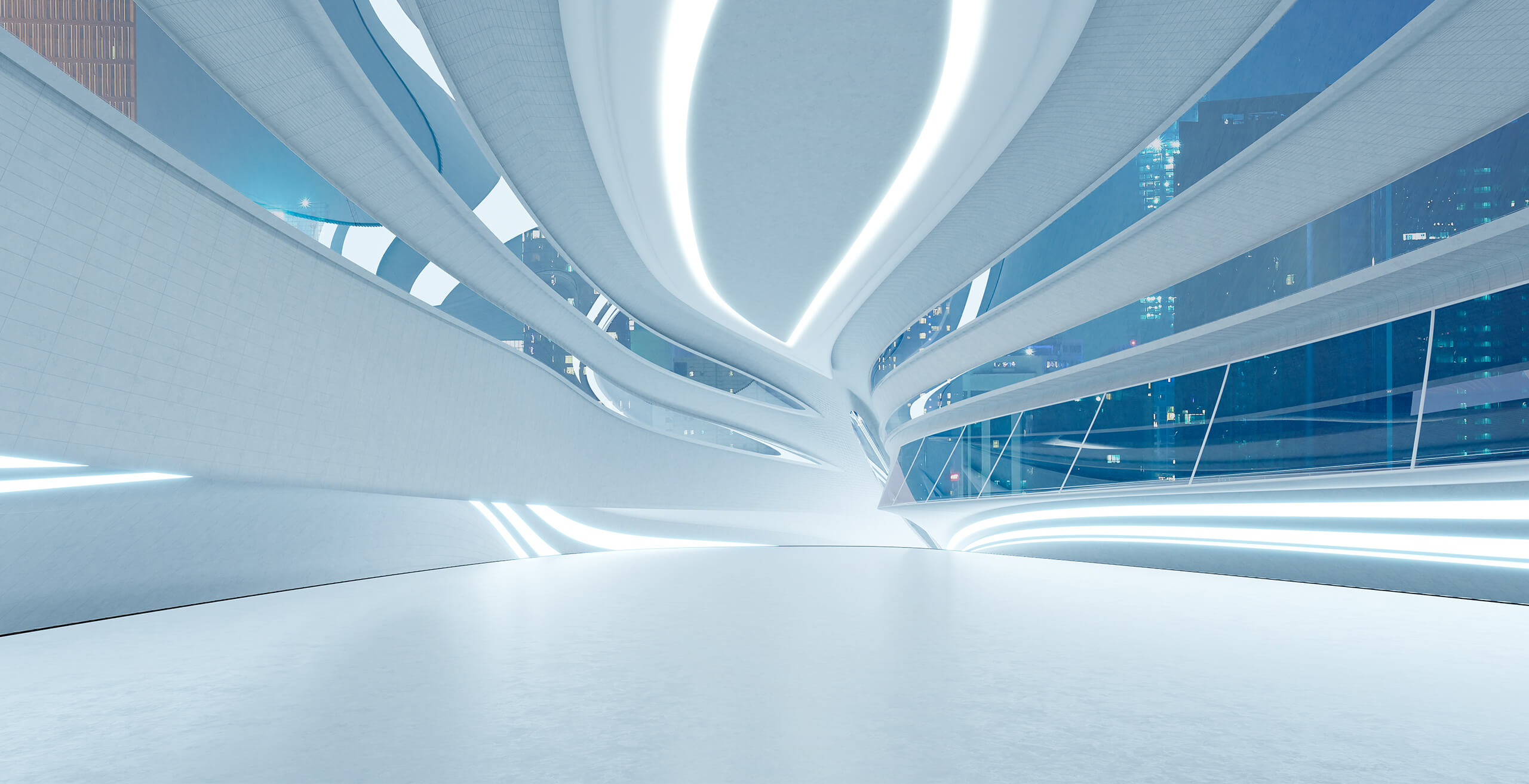 Een tunnel met stad van de toekomst als thema-achtergrond