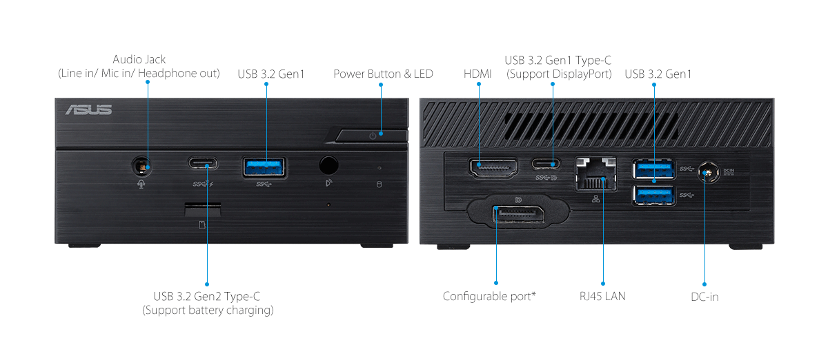 ASUSPRO PN61T-Business mini PC- hdmi- USB 3.2- serial port and ASUSPRO PN61T-Business mini PC-ODD-Wirelss Antenna