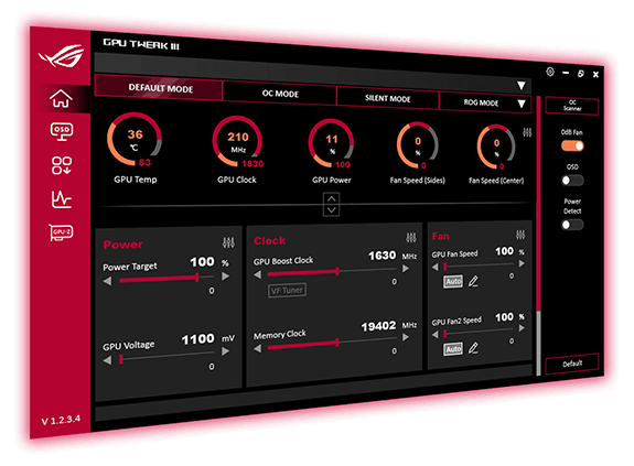 GPU Tweak III Benutzeroberfläche.