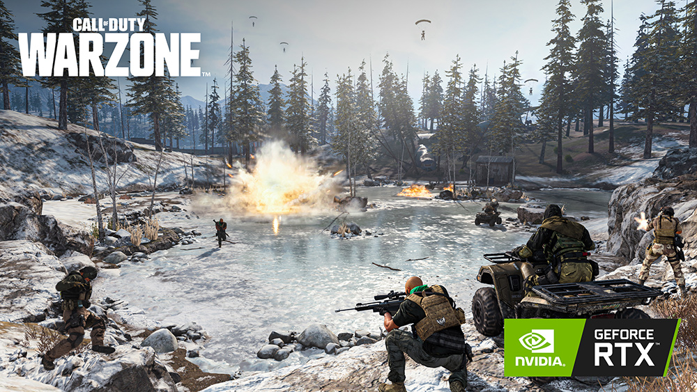 Screenshot des Spiels CALL OF DUTY WARZONE mit NVIDIA GEFORCE RTX Logo