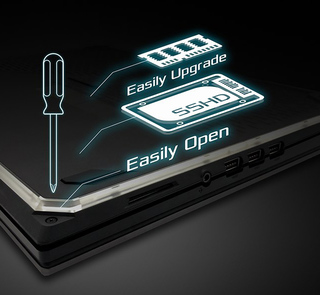 The image shows that Strix G simplifies upgrades by making the memory slots and storage bays readily accessible.