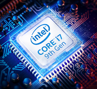 The image shows that Intel Core i7 9th generation CPU is glowing on the PCB.