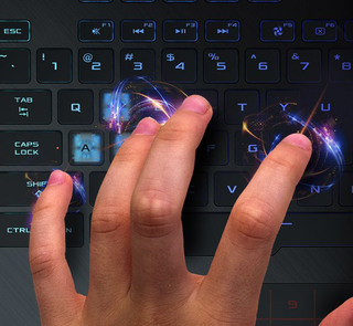 The image shows that the gamer's hand presses precisely the keyboard.