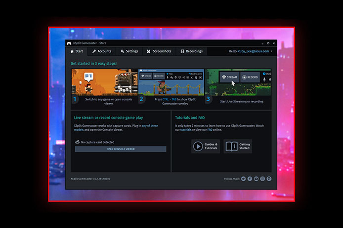 XSplit Gamecaster UI.