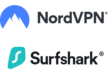 NordVPN logo and SurfSharkVPN logo