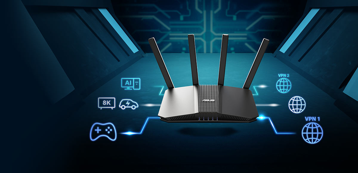 Three VPN tunnels under RT-BE58U front angle view