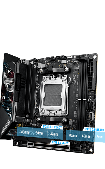 The Strix B850-I PCIe 5.0 M.2 and expansion slot layout