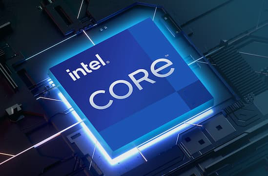 A blue square on a circuit board with the Intel Core i9 logo on the inside.