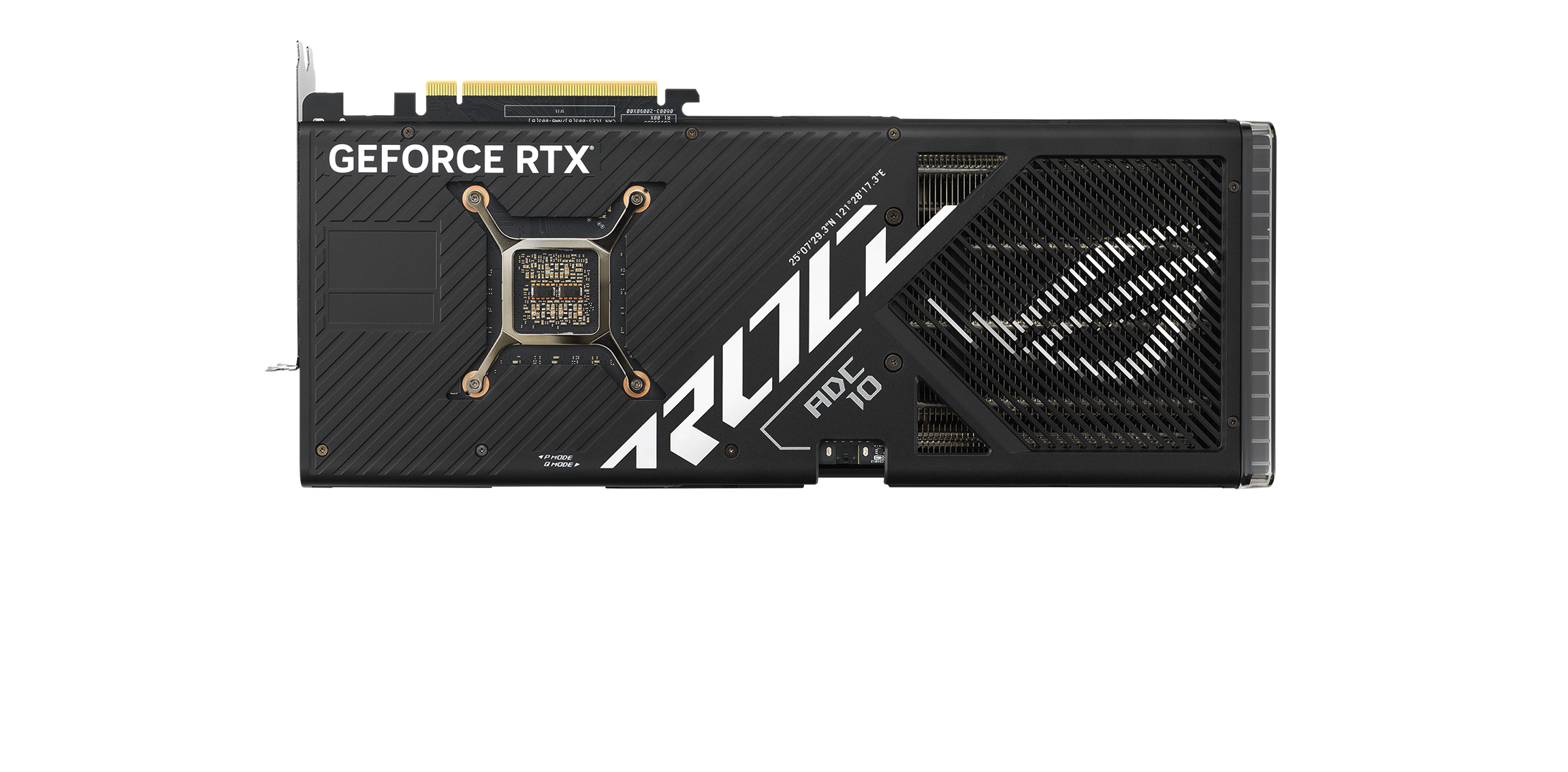 A ROG Strix GeForce RTX 4080 grafikus kártya hátulról nézve