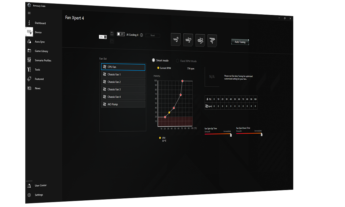 UI of Fan Xpert 4 for cooling controls