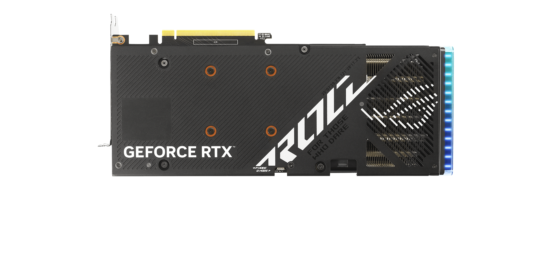 Rear view of the ROG Strix GeForce RTX 4060 Ti graphics card.