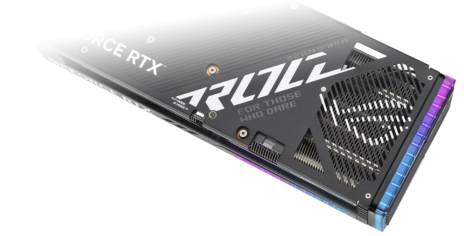 Vue arrière de la carte graphique ROG Strix GeForce RTX 4060 Ti.