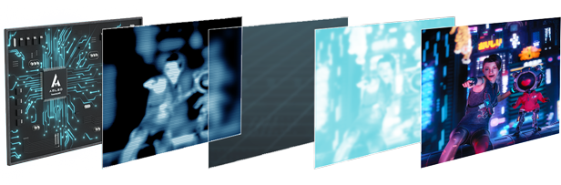 Vê as diferentes camadas do nosso ecrã Nebula HDR™ alimentado pela tecnologia AMLED da AUO