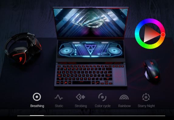 Sincroniza todos os teus dispositivos de iluminação RGB com ROG Zephyrus Duo 16 por tecla de iluminação RGB