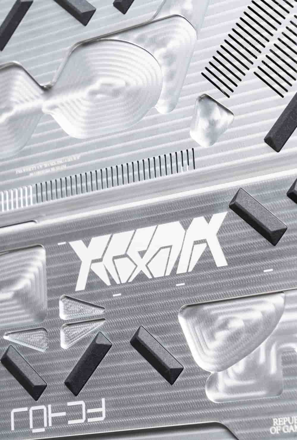 Close-up photo of the 45° angled rubber grips on the rear side.