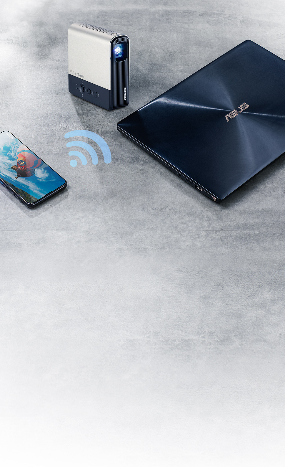 ZenBeam E2 supports wireless mirroring from Android, iOS and Windows 10 or above devices or wired HDMI connection