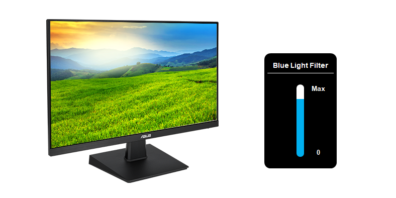 ASUS Monitor shows vivid image with seamless adjustment blue light filter function.