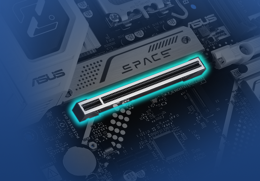 Graphic depicting the B860M AYW GAMING WIFI SafeSlot Core+ feature. 