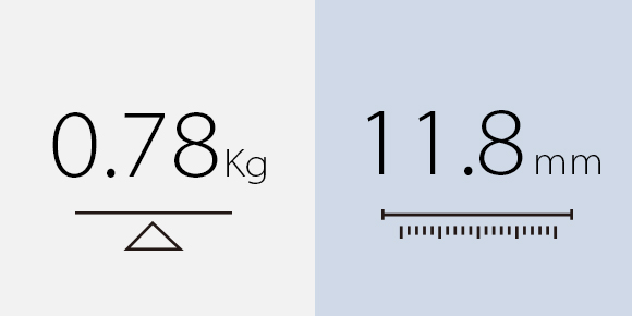 Az MB165B súlya mindössze 0,78 kg, a vastagsága pedig 11,8 mm 