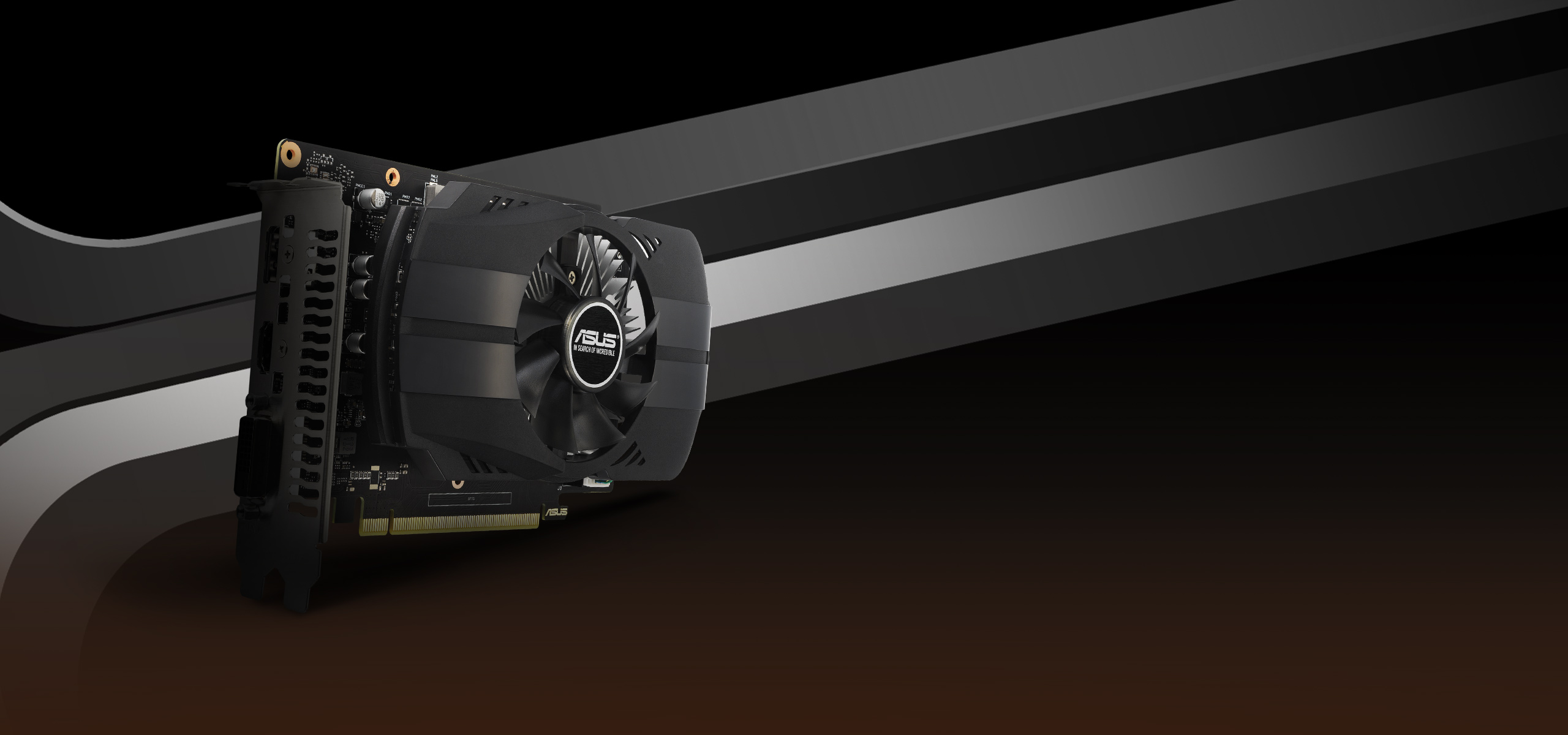 Front angled view of the ASUS Phoenix GeForce GTX 1630 EVO graphics card