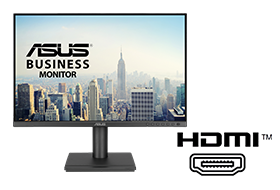 ASUS monitor next to an HDMI logo