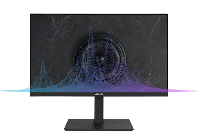 Demonstrate monitor has built-in speakers
