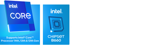 Core i9 processor icon , Intel B660 Chipset icon , Windows 11 icon