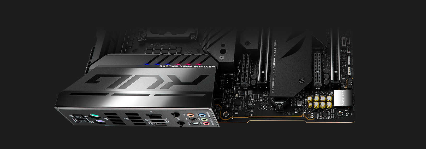 The ROG Maximus Z790 Apex Encore motherboard features SupremeFX audio.