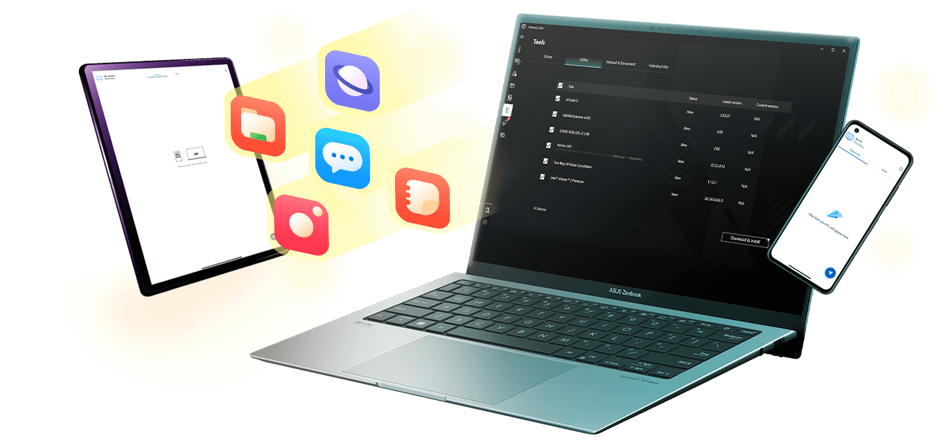 laptop, tablet i telefon komórkowy z interfejsem użytkownika Intel Unison