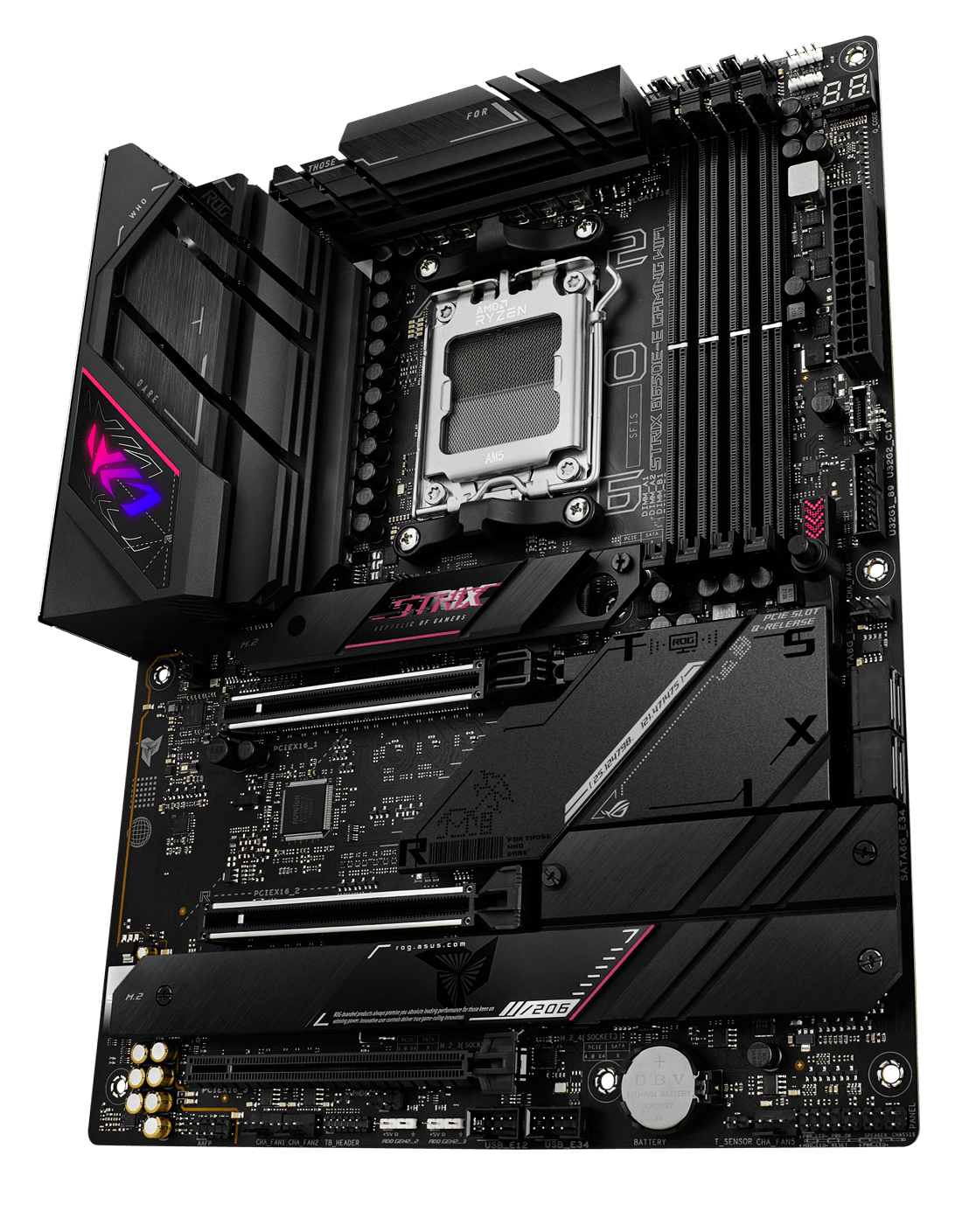 The ROG Strix B650E-E PCIe 5.0 M.2 and expansion slot layout