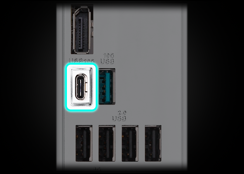 I/O ports highlighting USB 20Gbps port