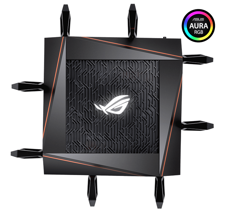 ROG Rapture GT-AX11000 top view with an Aura RGB logo