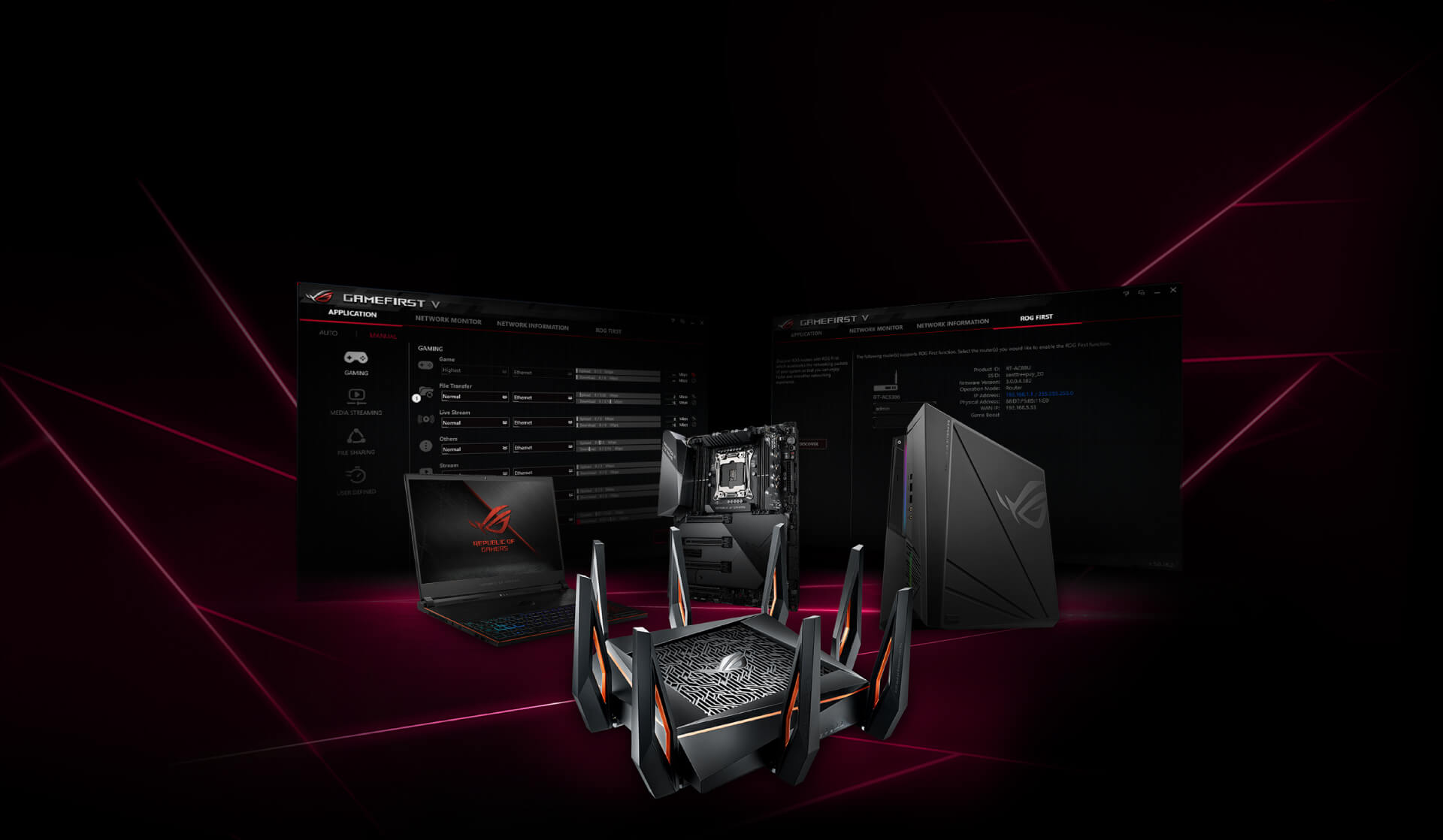 Die ROG Lineup Produkte mit Game First V Benutzeroberfläche