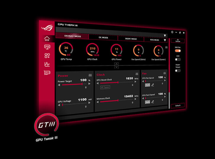 Interface utilisateur GPU Tweak III.