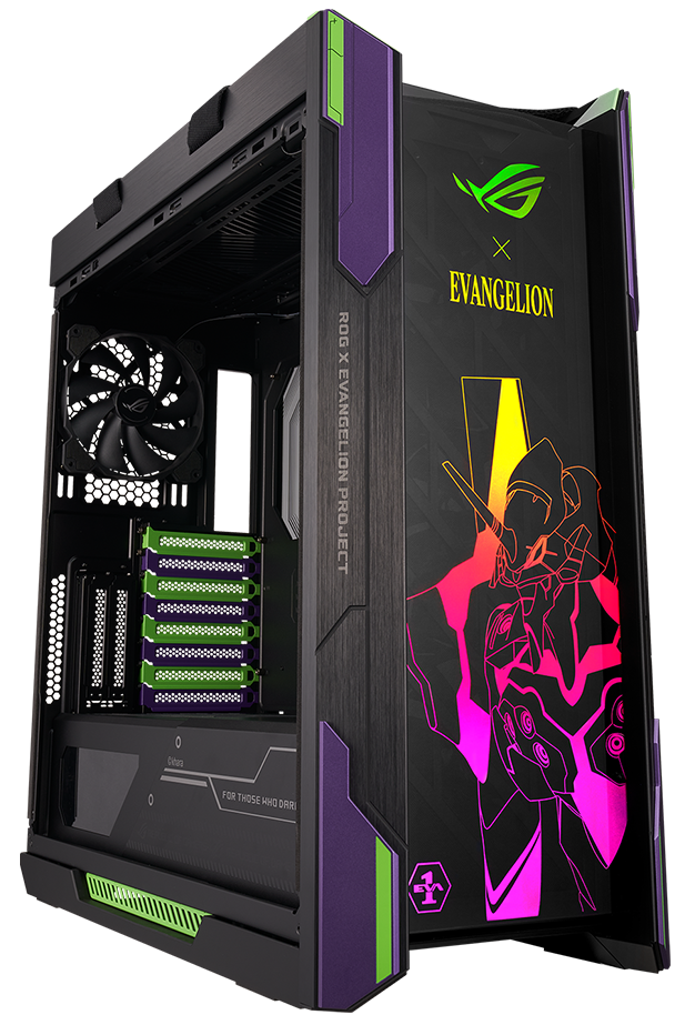 45 degree front angle of ROG Strix Helios EVA Edition without side panel
