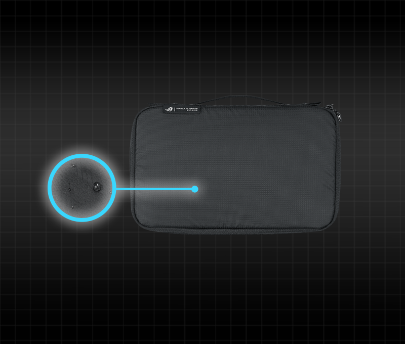 An ROG Archer Tech Pouch highlighted with water-repellent fabric.