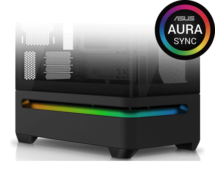 Image of an integrated ARGB light band near the bottom of case with AURA sync logo