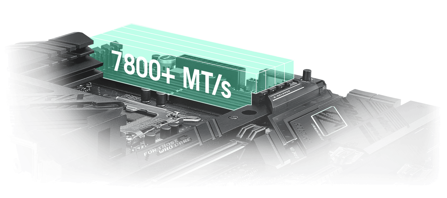 ROG Strix Z790-F obsługuje pamięci DDR5 o prędkości 7800 MT/s.