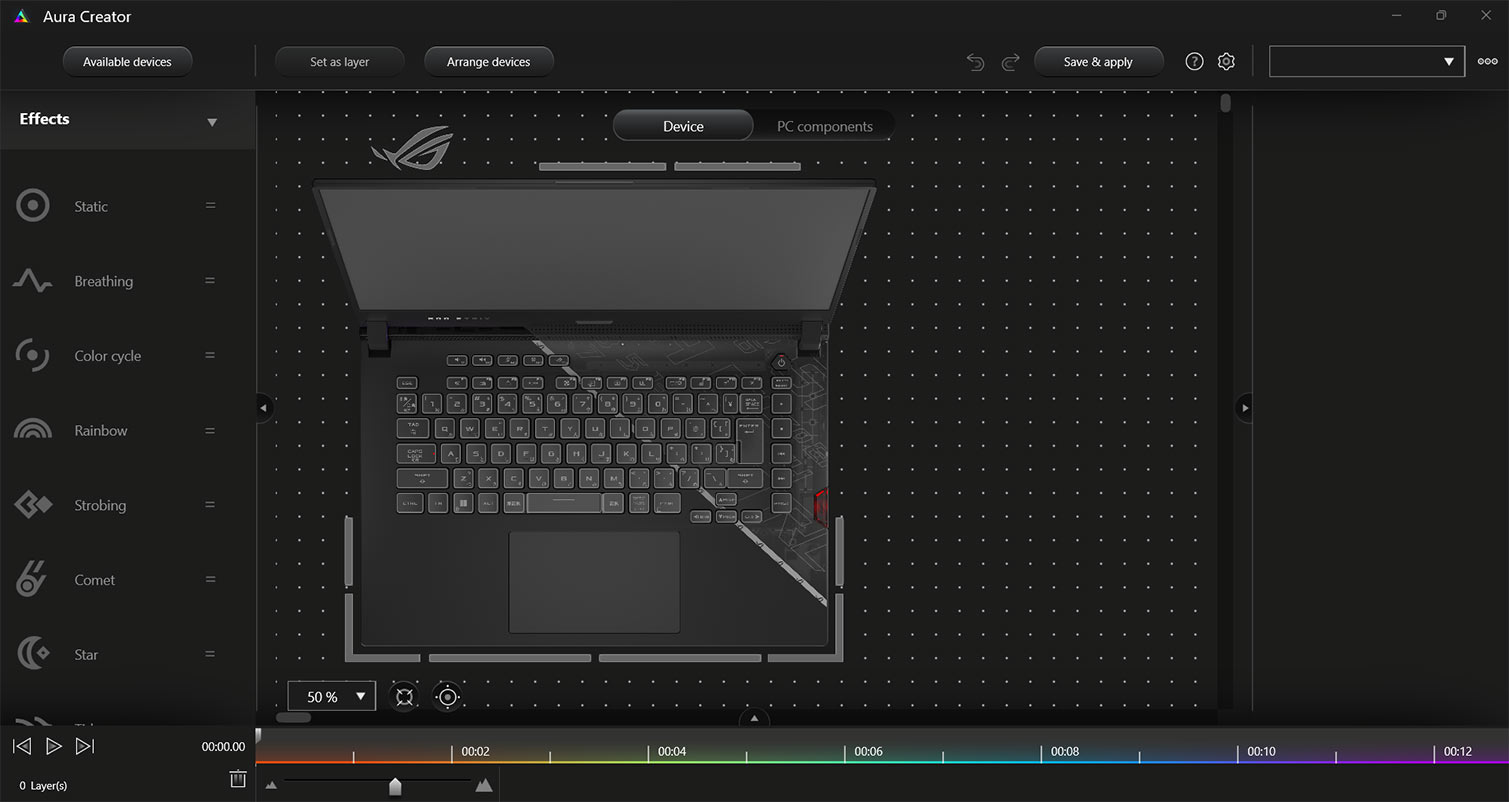 The software interface of Aura Creator